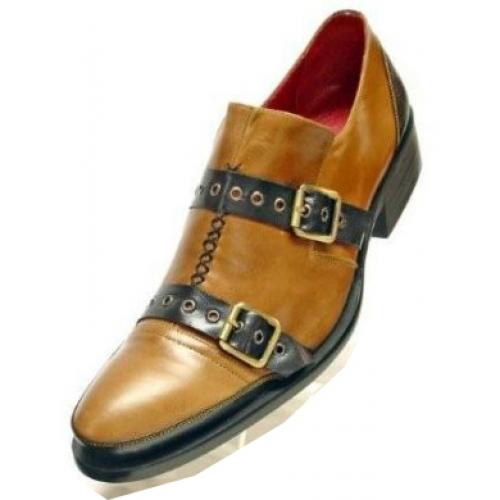 Fiesso Tan Genuine Leather Shoes With Double Buckle FI8604